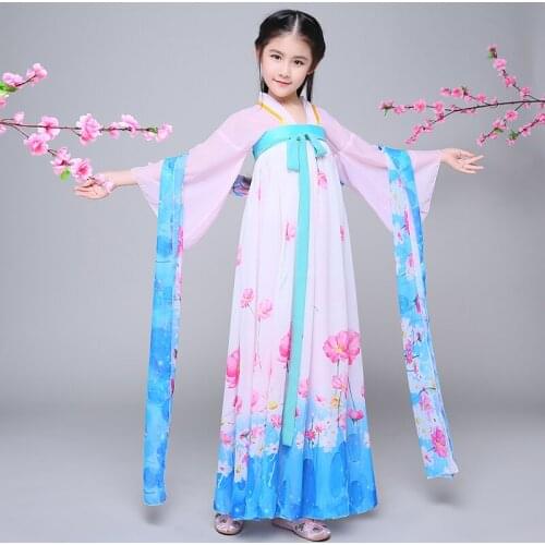 Chinese Traditional Costume for Kids Ancient Princess Dance Clothing Hanfu Girls Folk Dance Dress Child Princess Tang Clothing