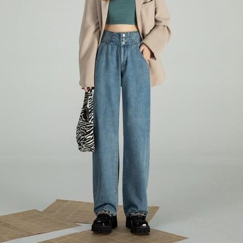 Vintage Women Jeans 2021 Autumn Loose High Waist Boyfriend Blue Wide Leg Mom Jean Female Straight Denim Pants Harajuku Fashion