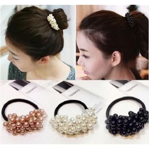 Women Hair Accessories Pearls Beads Headbands Ponytail Holder Girls Scrunchies Vintage Elastic Hair Bands Rubber Rope Headdress