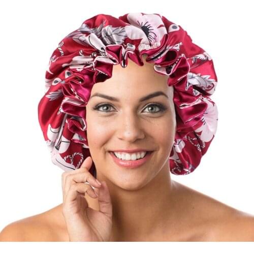 Women African Floral Print Satin Night Sleep Bonnet Hat Hair Care Cap Head Wrap Large Head Wear Ladies Headwrap Hair Care Hat