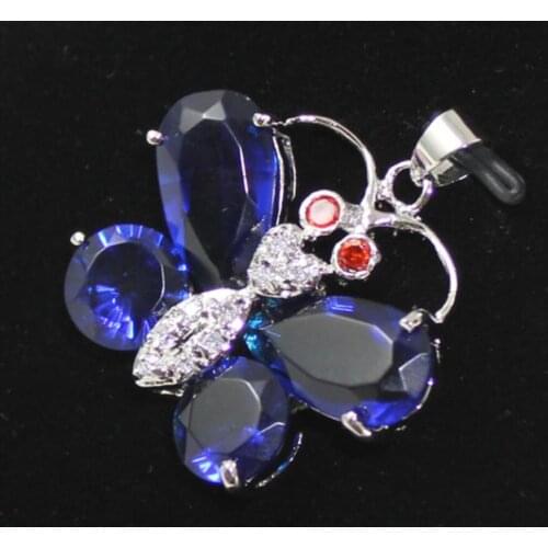 Womens fashion silver plated micro inlaid white diamond Accessories + dark blue zircon Butterfly Pendant Necklace