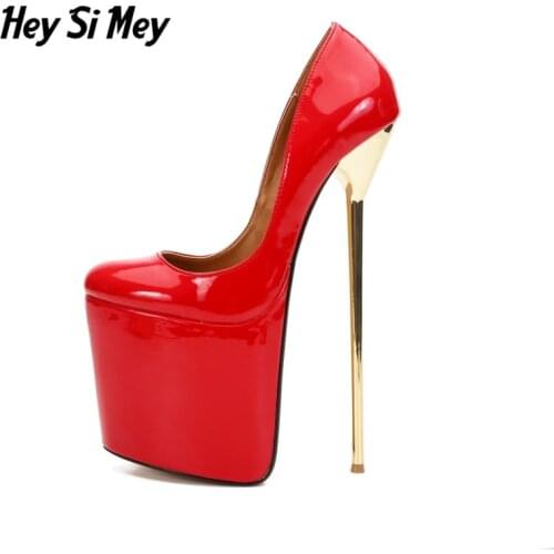 Heysimey 2021New Womens Pumps Waterproof Platform Patent Leather Round Toe High Heels 22cm Metal Heel Solid Color Female Shoes