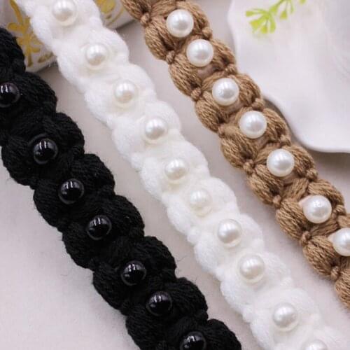 1 Yards Pearl Beaded Lace Ribbon Trim Fringe Fabric Embroidered Lace Handmade Costume Skirt Sewing Supplies Material Accessories