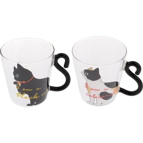 2 Style Art Cat Pattern Glass Cup Double-Layer Glass Mugs 250ml for Coffee, Tea Heat Resistant