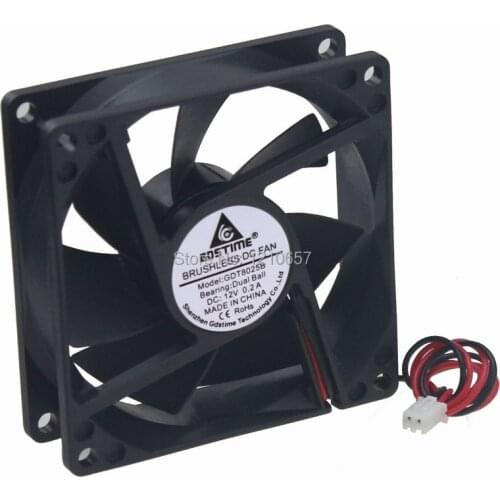 20 PCS LOT Gdstime 80mm 80x80x25mm 8025B Dual Ball DC 12V 2P Brushless Silent Computer Fan