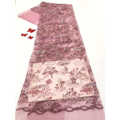 2021 latest African French mesh lace fabric sequins 5y, high quality African tulle lace fabric for wedding FJ40631