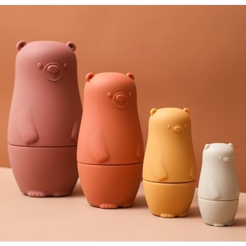 4Pc New Silicone Matryoshka Toy Russian Nesting Doll Toys Baby Intellectual Montessori Educational Gift Teether For Kid BPA Free