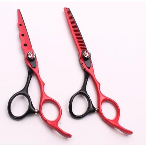 6" 17.5cm Engraving Logo Red Color Haircut Barber Scissors Thinning Scissors Cutting Shears Professional Hair Scissors Set C1019
