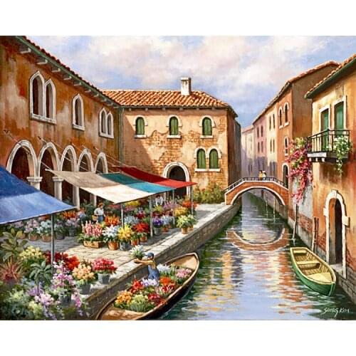 A3429 scenic town cross stitch Oil painting girl 11/ 14ct /16/28/27CT cloth cotton thread embroidery DIY handmade