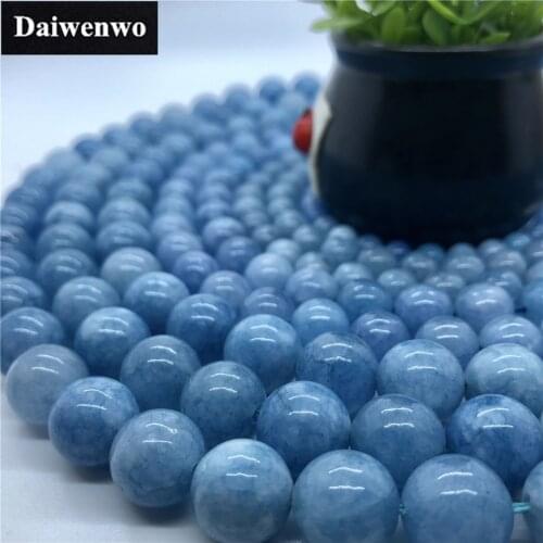 Aquamarine Beads 4-12mm Round Natural Loose Stone Bead Bracelet Diy for Necklace