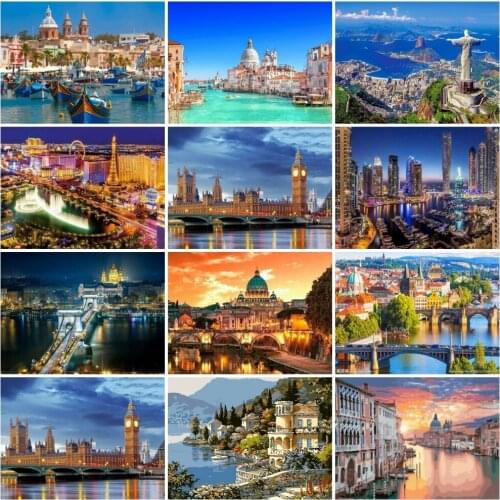 AZQSD Oil Painting By Numbers City Bridge Building HandPainted Painting By Numbers Scenery Home Wall Art Canvas Painting Art