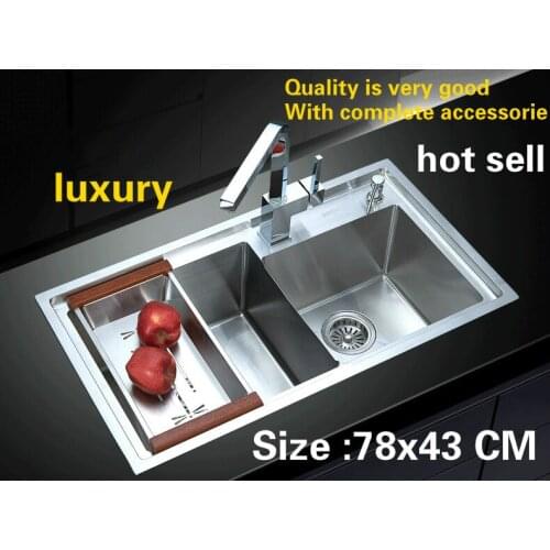 Free shipping Household luxury kitchen manual sink double groove do the dishes durable 304 stainless steel hot sell 780x430 MM