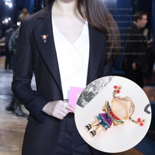 New Opal Eatting Watermelon Girl Brooches Women Cute Enamel Girl Figure Office Casual Brooch Pins Gifts