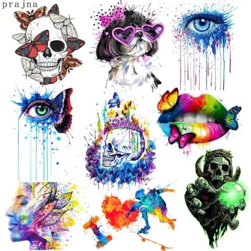 Colorful Punk Skull Heat Thermal Transfer For Clothes Applique Butterfly Lips Iron-on Transfers For Clothing Stickers DIY Print