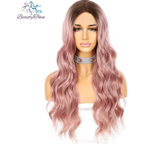 Long Body Wave Ombre Pink Wig Synthetic Wigs for Women Natural Daily Use Middle Part Wig Heat Resistant Fiber Fashion Women Wig