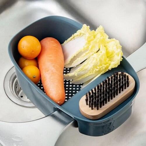 Basket For Washing Fruit Vegetables Kitchen Drain Hanging Sponge Rack Plastic Sink Filter Shelf Solid Color Kitchen Tools