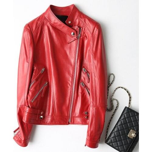 Genuine Women Real Sheepskin Leather Bomber Jacket Spring Autumn Short Slim Coat CF12-2132 MF591