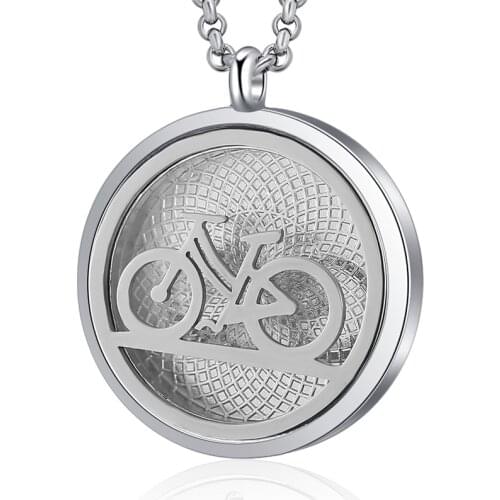 New Aroma Diffuser Bicycle Necklace Perfume Essential Oils Diffuser Locket Pendant Metal Stainless Steel Aromatherapy Jewelry