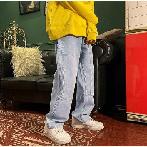 Original Jeans Brand Clothing 2021 Homme Pink Straight Baggy Cargo Oversize Pants For Men Fashion High Street Denim Trousers