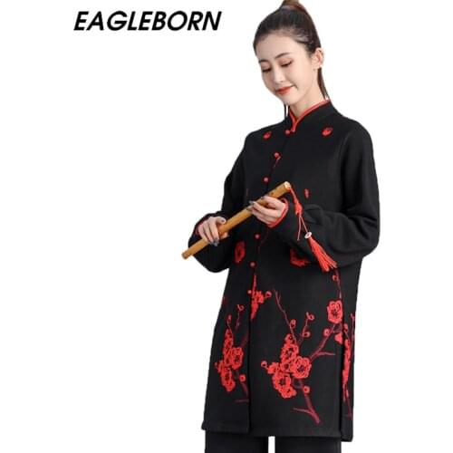 Autumn Winter Tai Chi Clothing Martial Arts Clothing Suit Men Women Black Plum Flower Traditional Chinese Clothing for Women