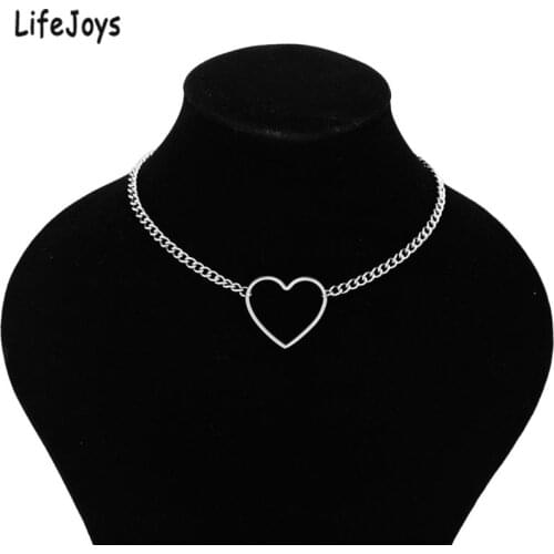 Stainless Steel Hollow Heart Choker Necklace For Women Hip Hop Collar Clavicle Necklace Heart Charm Pendant Jewelry Female Gift
