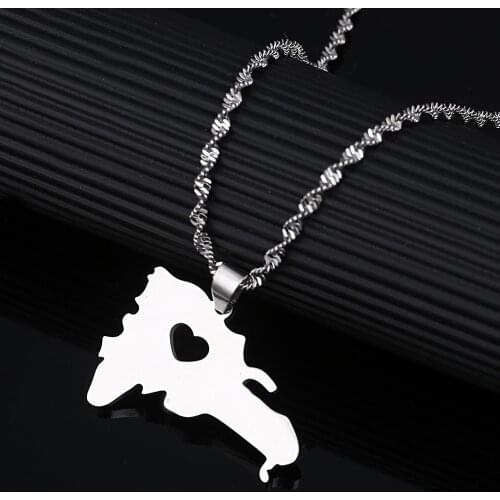 Stainless Steel Silver Color The Dominican Republic Map Pendant Necklace for Women Map of Dominican Heart Jewelry