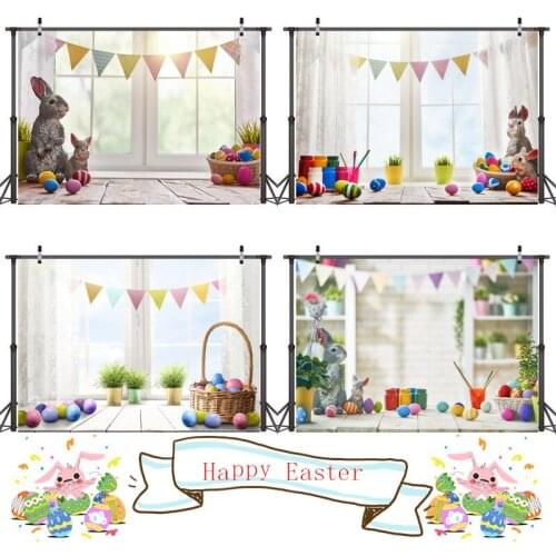 Easter Photo Shoot Backdrops Eggs Rabbit Easter Party Background for Photography Studio Home Decor Easter Party Supply