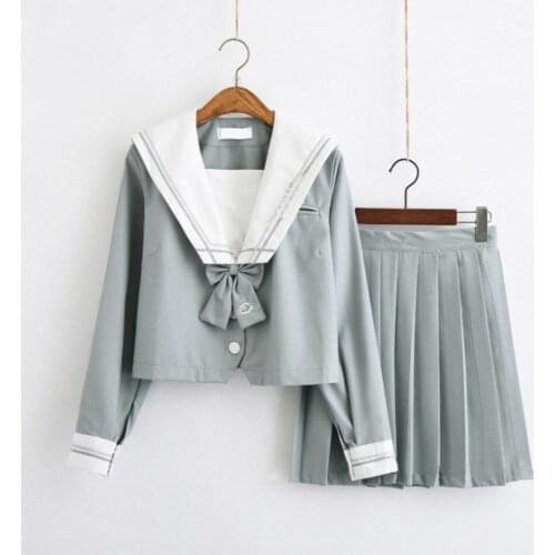 Dropshipping!! Uniform Skirt Bow Tie Navy Collar Sweet Girl Japanese Style Orthodox Short Pleated Skirt for Women