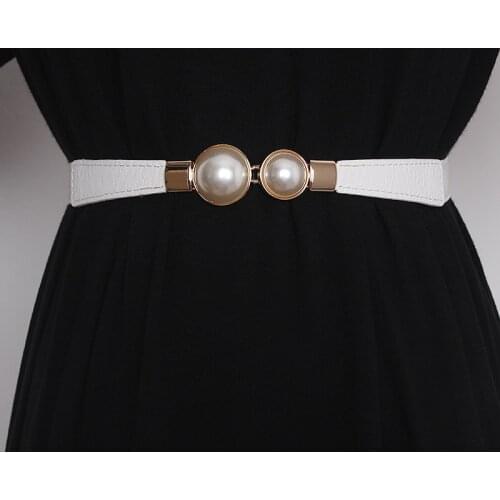 Belt retro pearl buckle waist seal sweater jacket hook elastic belt women
