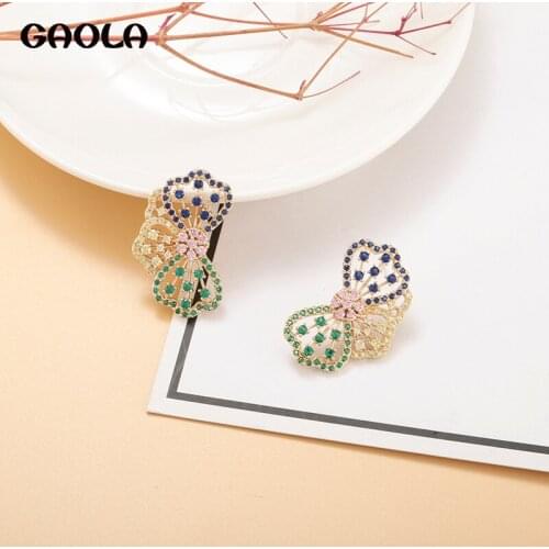 GAOLA Shiny Bow Colored Zircon Earrings Beautiful Ladies Romantic Jewelry Earrings Exquisite Gifts GLE9597