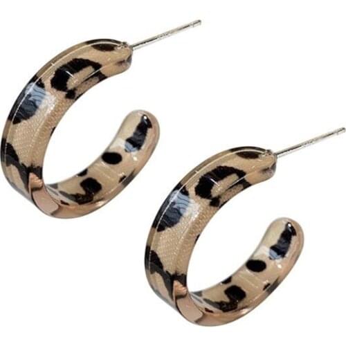 Leopard Print Earrings for women Geometric Hoop Fashion Stud Earrings C-shaped Earrings Resin Earrings Womens Bohemian Earrings