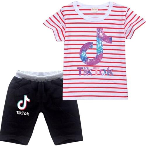 TIK TOK 2-16Y Boys Summer Outfit Fashion Children Short Sleeve T-Shirt + Short 2pcs Suits Teenagers Tracksuit Girls Clothes Sets