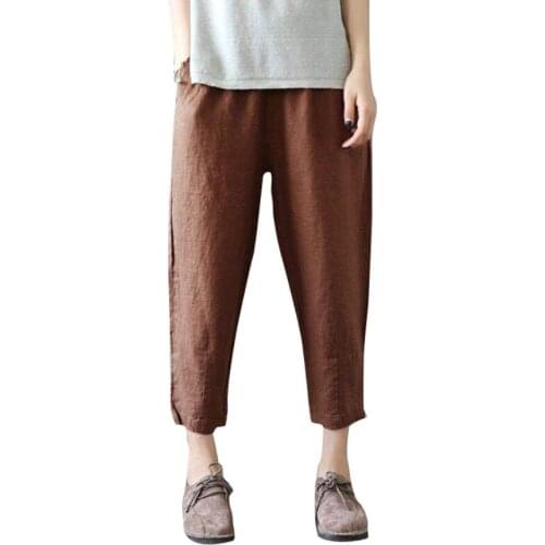 Loose Cotton Linen Haren Pants Women Soft Breathable Ankle Length Slim Pants Korean Leisure Hallen Pants 10 Colors