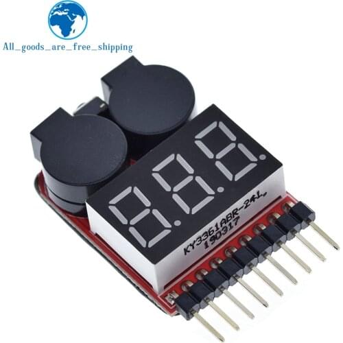 TZT F00872 Lipo Battery Voltage Tester Volt Meter Indicator Checker Dual Speaker 1S-8S Low Voltage Buzzer Alarm 2in1 2S 3S 4S 8S