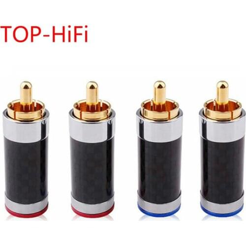 TOP-HiFi 4pcs/lot Carbon Fiber Gold Plated RCA Plug Jack Interconnects Cable RCA Connector Audio Cable Speaker Plug