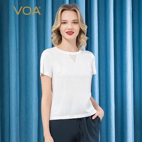 VOA Silk 33m/m Double-sided Knit Heavyweight Round Neck Short-sleeved Stitching Stretch T-shirt BE77 Harajuku T Shirt Befree