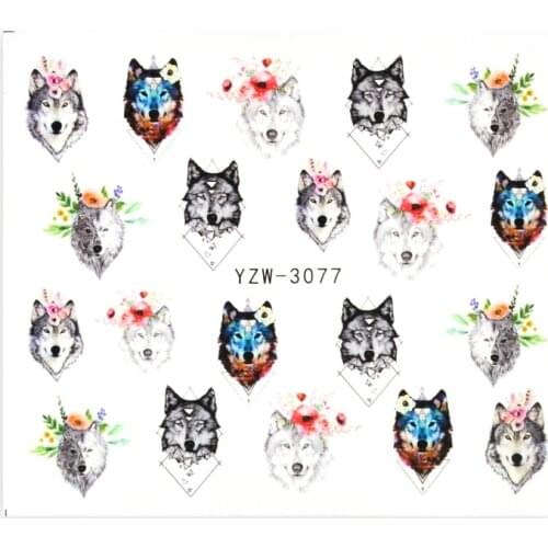 Wolf/Fox/Flamingo And Flower Noble Necklace Nail Art Water Decals Transfer Sticker Manicure Nail Decoration