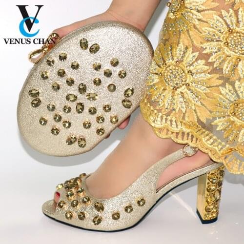High Quality Italian Elegant Gold Color Shoes And Bag To Match Set Nigerian Hot Selling Party Shoes And Bag Set For Wedding