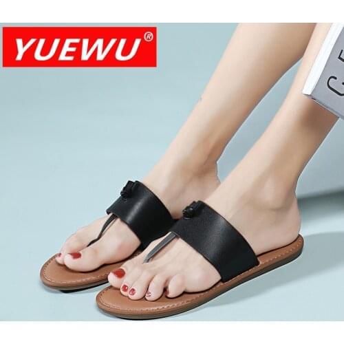 YUEWU New Arrivals Summer Western Style PU Surface Women’s Sandals Simplicity Flat Bottom Slippers Available In Black And White