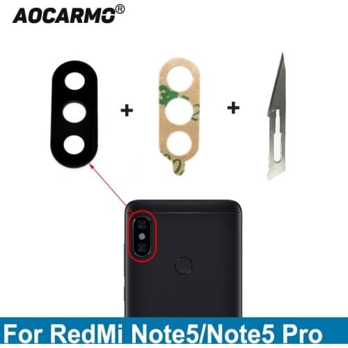 Aocarmo Replacement Rear Back Camera Lens Glass Cover With Adhesive Sticker Glue For Xiaomi Redmi Note 5 /Note 5 Pro