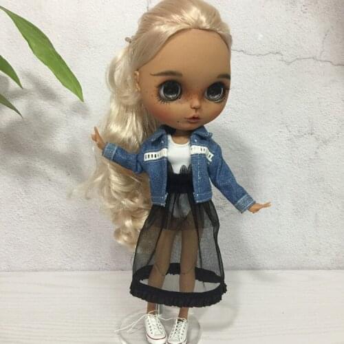 T02-X370 gift girl Blyth Doll clothes 30cm 1/6 dolls Azone Accessories clothes Denim coat gauze suit