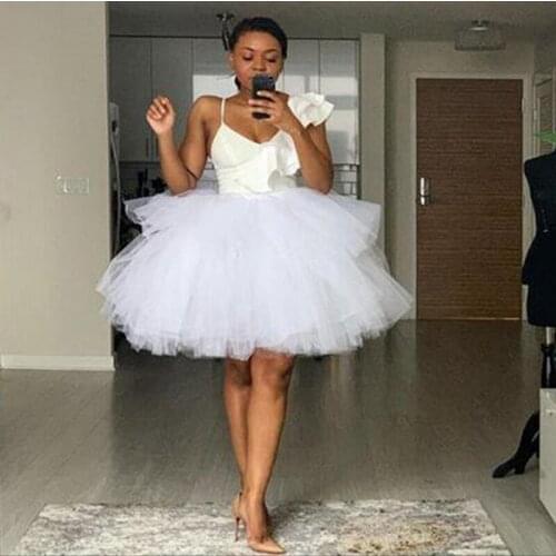New Arrival White Lush Knee Length Skirt For Wedding Puffy Tulle Tiered Women Lady Formal Short Tutu Falda Saia Custom Vestidos