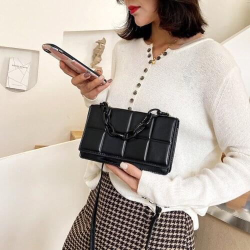 2021 Designer Lattice Pattern Shoulder Bag For Women PU Leather Square Bags Acrylic Chain Crossbody Female Travel Messenger Bag