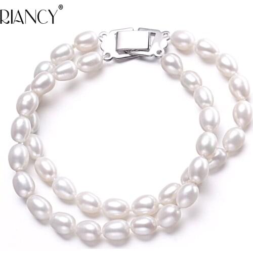 Charm Bracelet Pearl Jewelry white Natural Freshwater Pearl Double Row Bracelets Jewelry For Women Gift