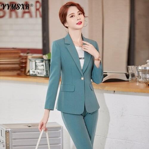 High Quality Womens Suit Trousers Two-piece Suit 2021 New Autumn and Winter Slim Fit Ladies Blazer High Waist Trousers Elegant