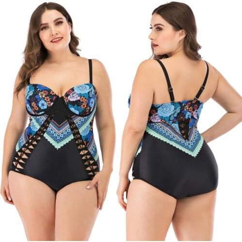 Vintage Retro Plus Size Bikini Swimwear Women One piece Swimsuit Steel Bracket Bathing Suits Summer Beach Wear Swimming Suit 4XL