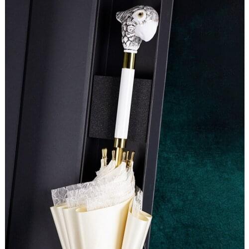 Umbrella Parrot Lace Lady Umbrellas Eight Bones Originality European Style Long Handle Impact Cloth Umbrella Holiday Gifts