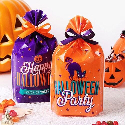 10pcs 20x14cm Halloween Candy Bag Pumpkin Cat Castle Pattern Gift Bag for Happy Halloween Party Favors Biscuits Cookie Bags