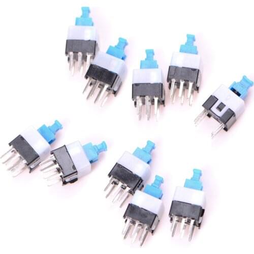 10pcs/lot 6Pin Push Tactile Power Micro Switch Self lock On/Off button Latching switch 7*7MM