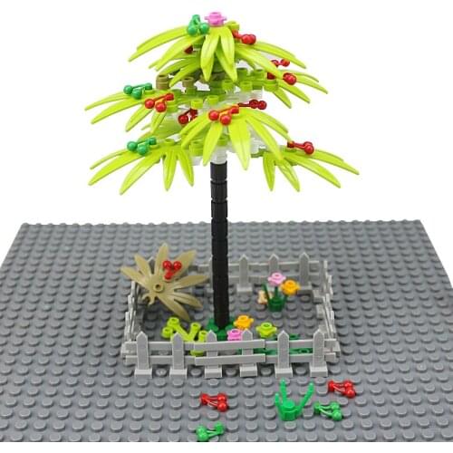 100Pcs Garden Cherry Tree Leaves Branches Plant Flower Stem Set City MOC Accessory DIY Building Block Brick Legoingly Particles